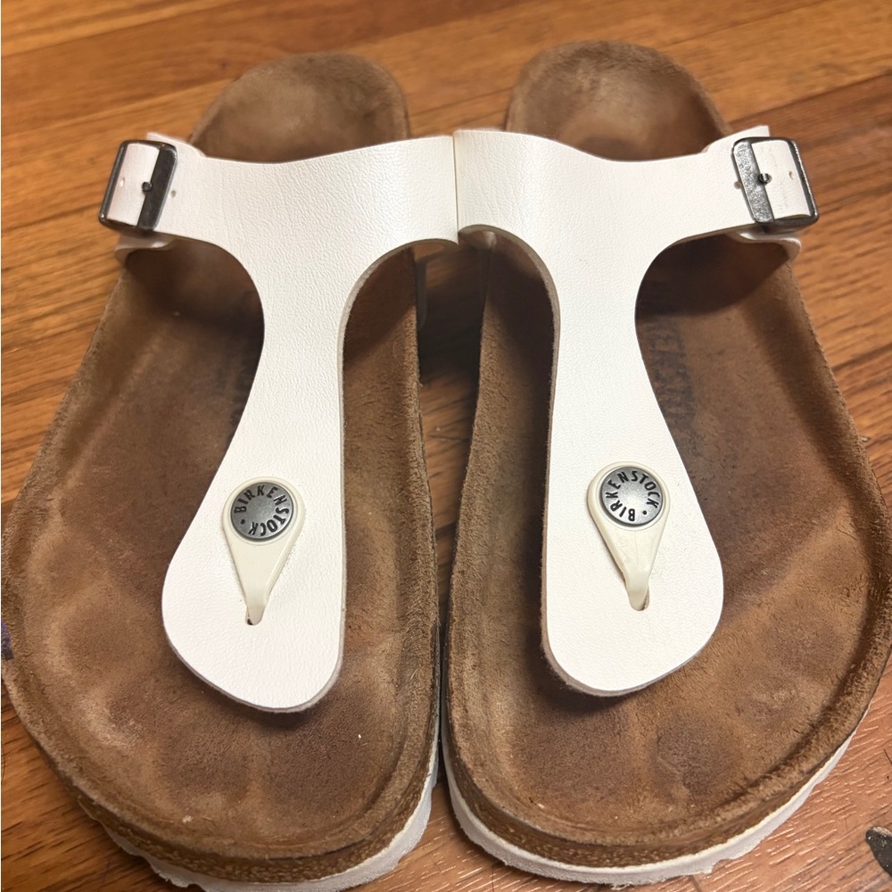 Birkenstock White and Brown Leather Sandals size 37 - Picture 3 of 5